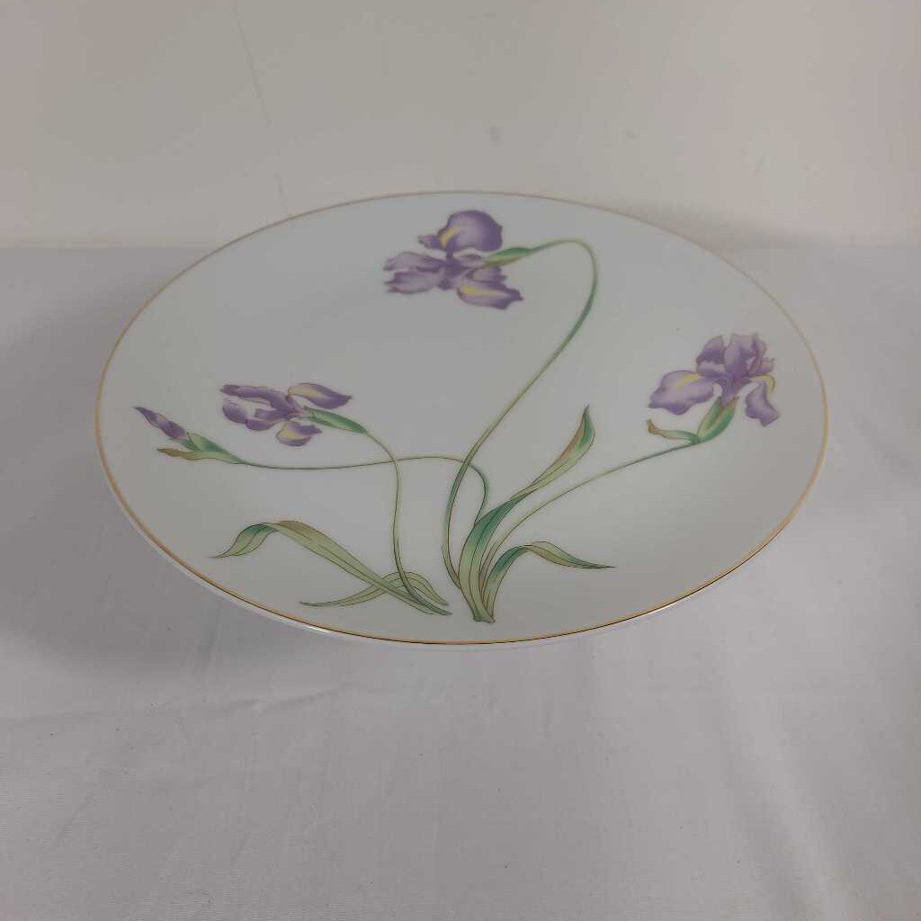 FOOTED SERVING PLATE W/ PURPLE IRISES