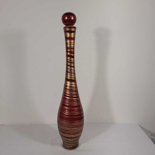 TALL RED/GOLD ART GLASS BOTTLE