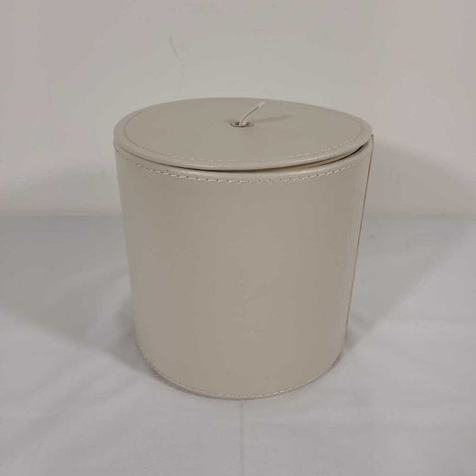 CREAM ROUND LIDDED LEATHER BOX