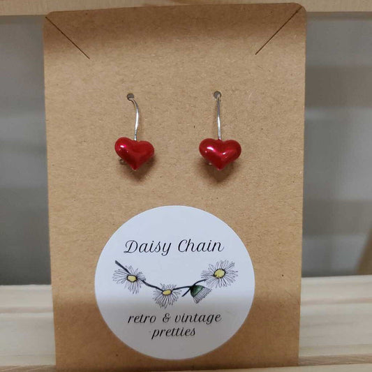 EARRINGS - RED ENAMEL HEARTS