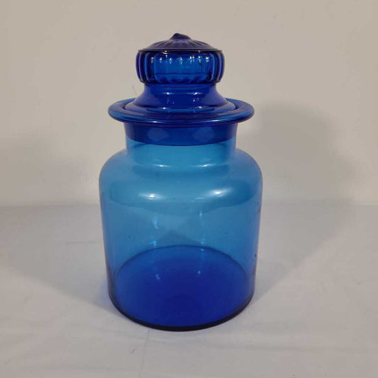 LIDDED BLUE GLASS CANISTER