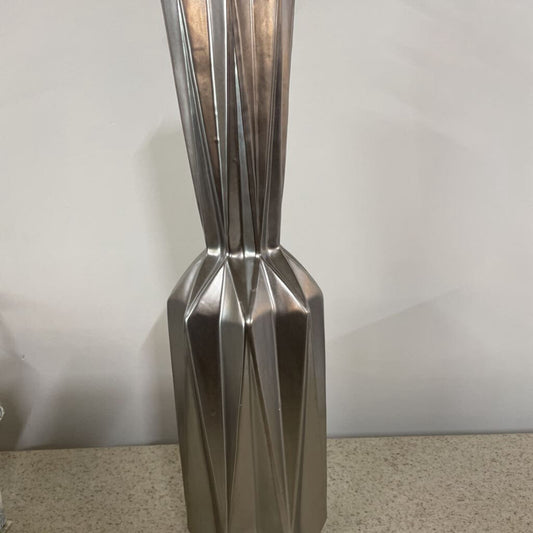 TALL SILVER VASE WITH FAUX GREENERY