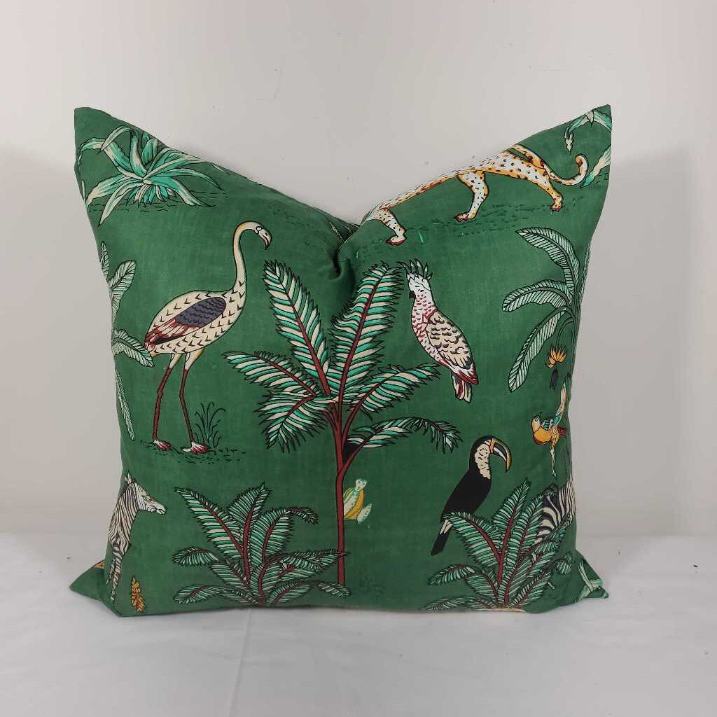 Pillow - handmade green safari print 20x20