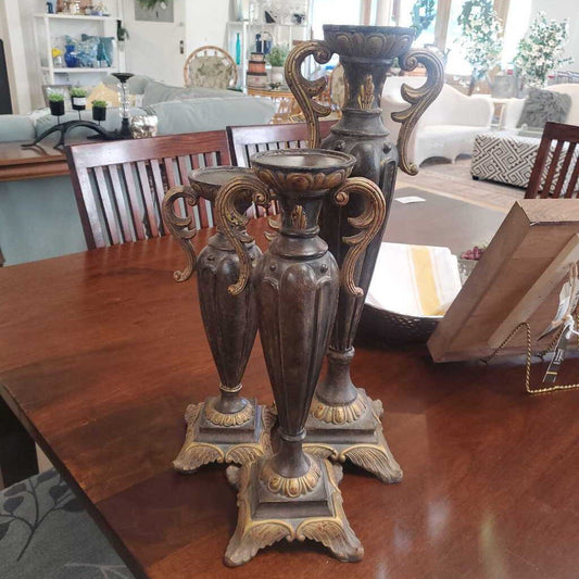 S/3 BRONZE CANDLE HOLDERS