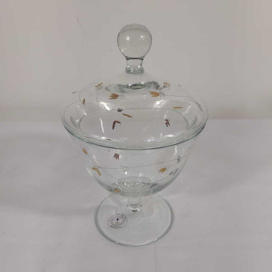 ETCHED LEAF LIDDED PEDESTAL BOWL