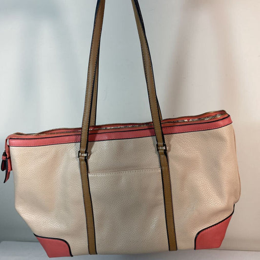 CORAL & CREAM HAND BAG WITH FLORAL LINING