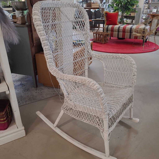 WHITE WICKER ROCKING CHAIR