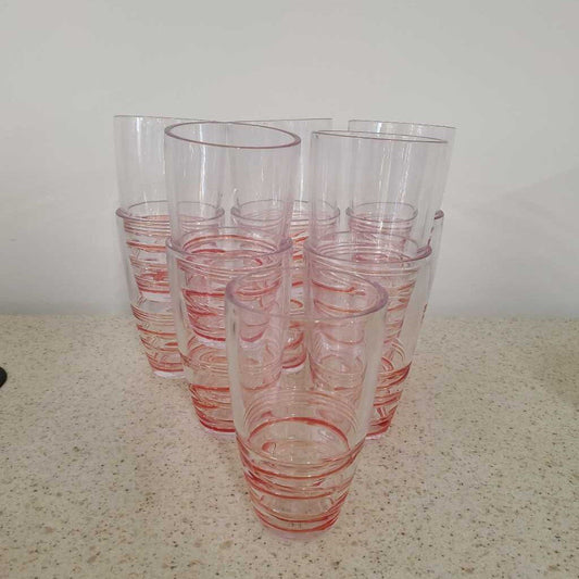 S/11 RED STRIPE ACRYLIC WATER GLASSES