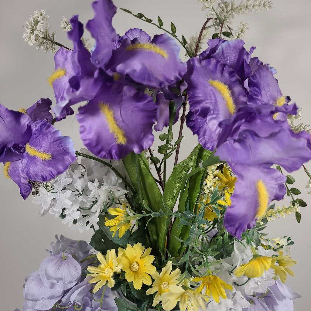 FAUX YELLOW & PURPLE GREENERY IN GLASS VASE