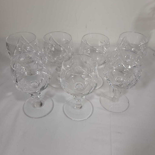 S/7 PINWHEEL CRYSTAL WINE GLASSES