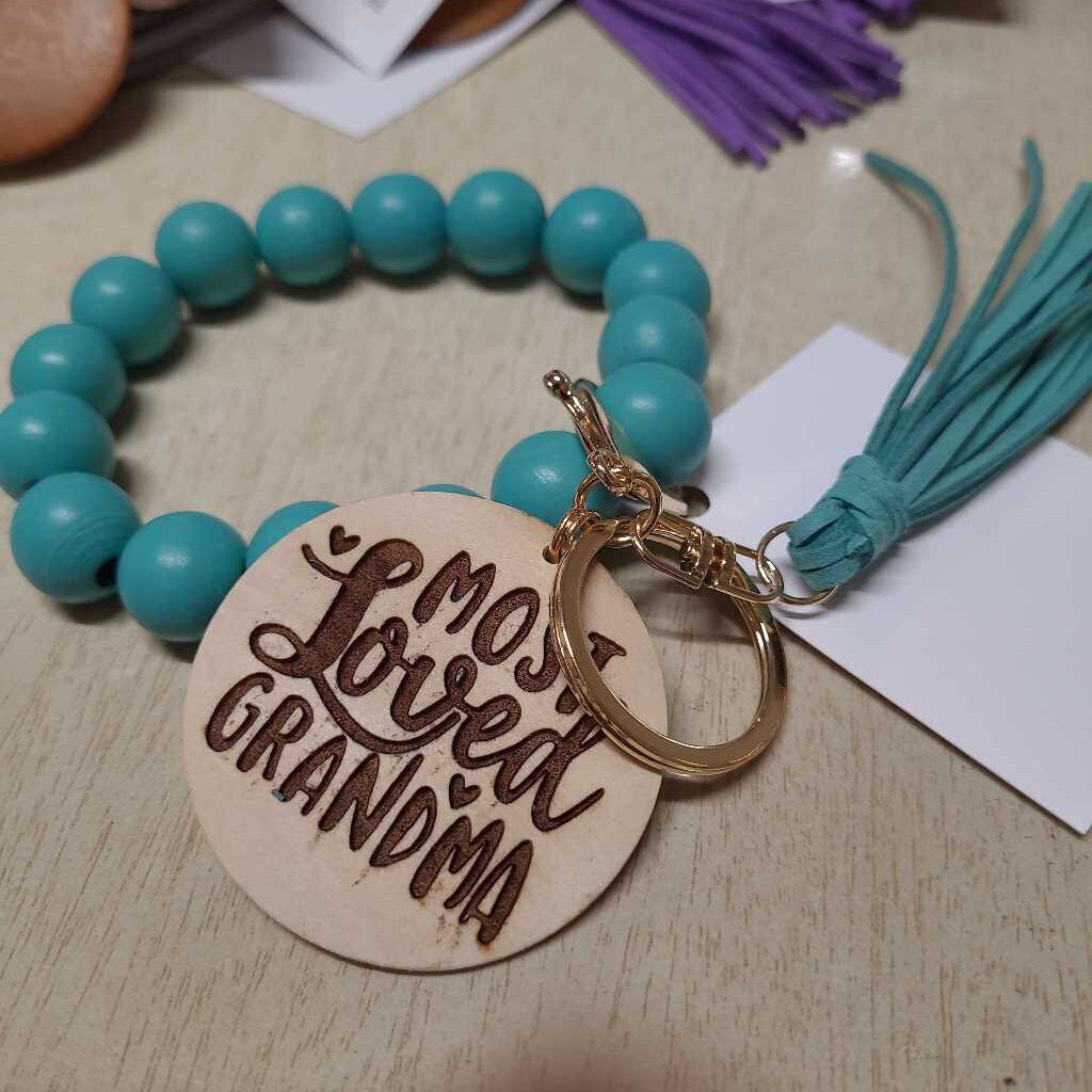 Wood/Silicone Bead Keychain Wristlet: MOST LOVED GRANDMA