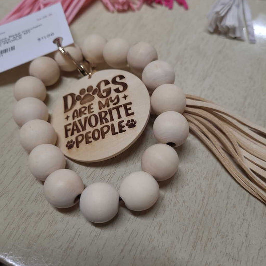 Wood/Silicone Bead Keychain Wristlet: DOGS ARE MY FAVOURITE PEOPLE