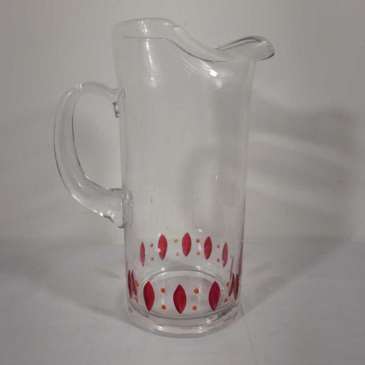 GLASS PITCHER W/RED LEAVES