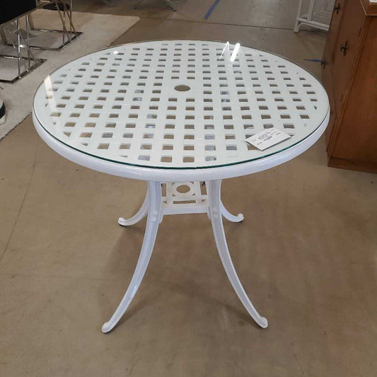 WHITE BISTRO TABLE W/GLASS TOP