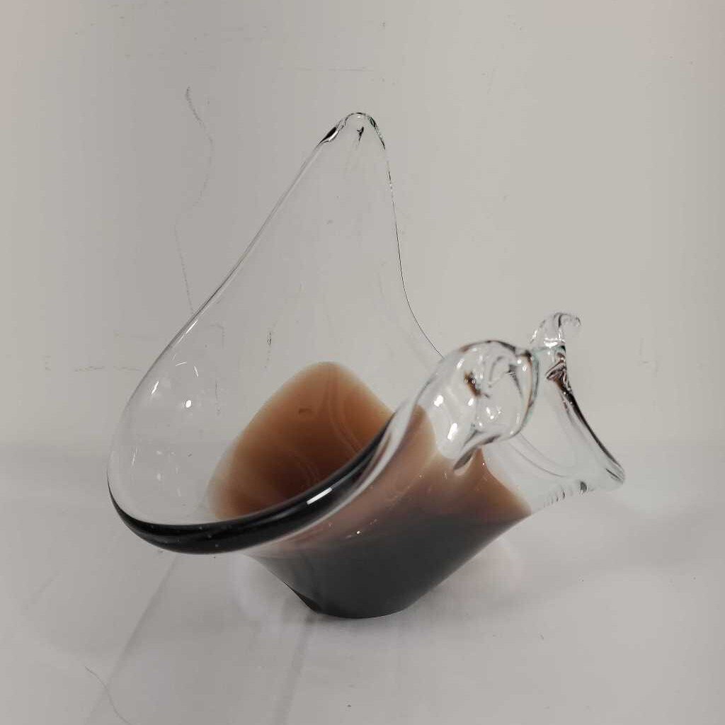 BROWN/CLEAR BLOWN GLASS BOWL