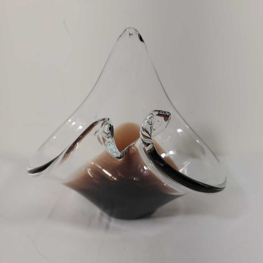 BROWN/CLEAR BLOWN GLASS BOWL