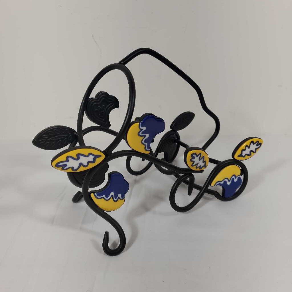 BLUE/YELLOW LEAF WINE BOTTLE HOLDER