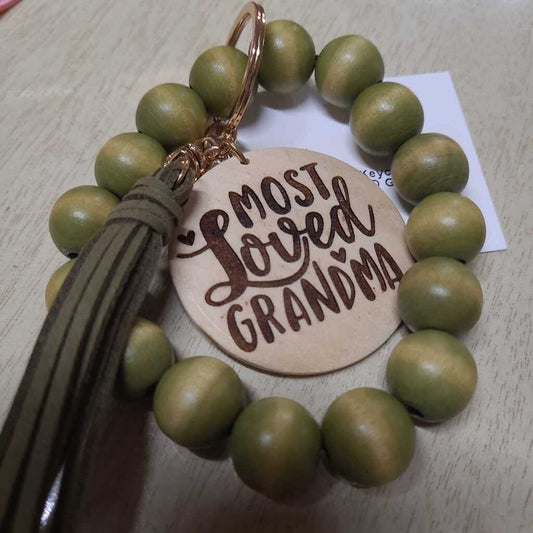 Wood/Silicone Bead Keychain Wristlet: MOST LOVED GRANDMA