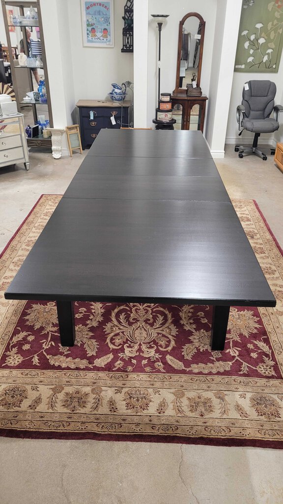 BLACK SOLID WOOD TABLE W/2 18" LEAVES