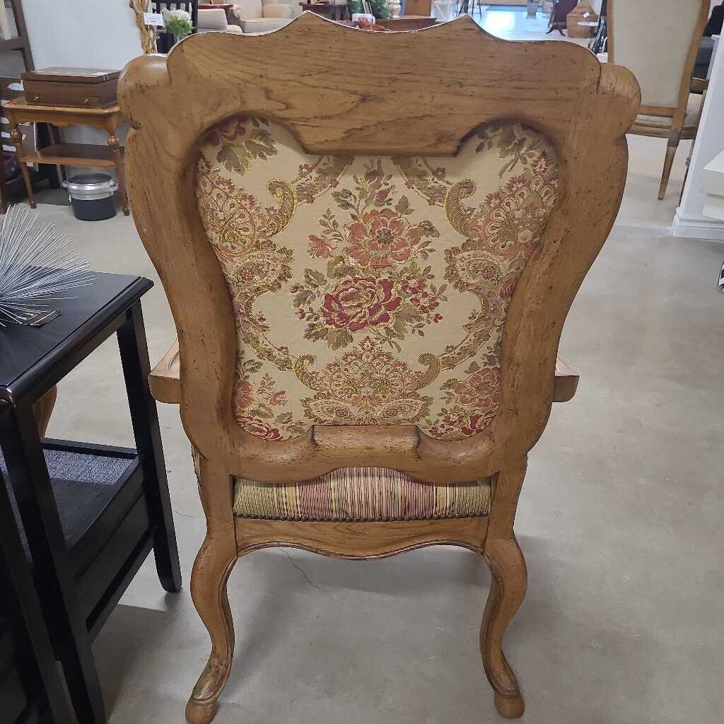 STRIPPED CARVED WOOD ARM CHAIR