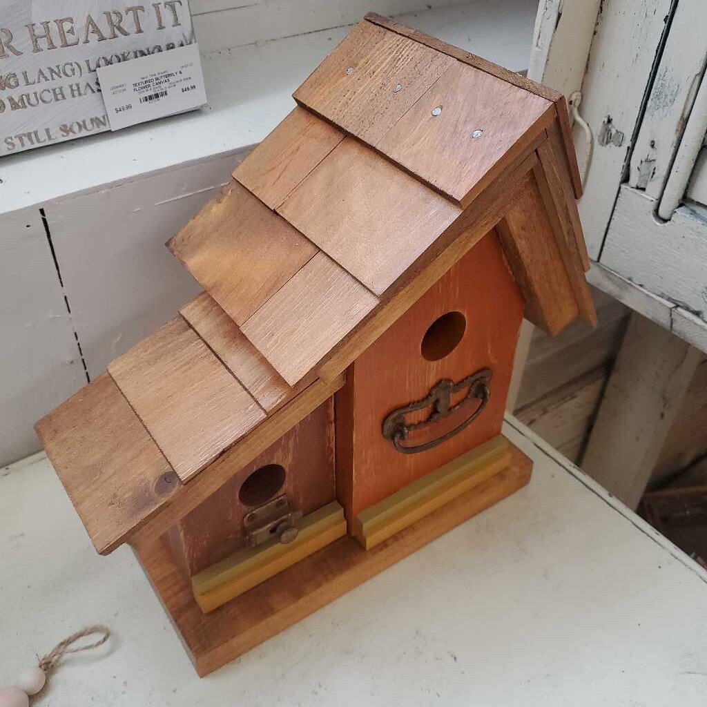 NEWLY MADE RECLAIMED WOOD BIRDHOUSE - ORANGE