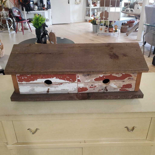 LONG RED & WHITE NEWLY MADE RECLAIMED WOOD BIRDHOUSE