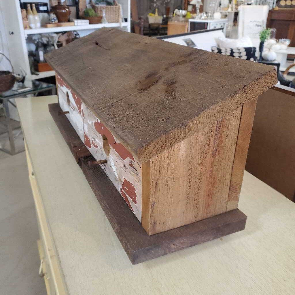 LONG RED & WHITE NEWLY MADE RECLAIMED WOOD BIRDHOUSE