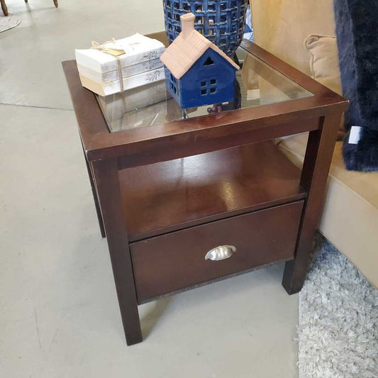 GLASS TOP END TABLE W/DRAWER