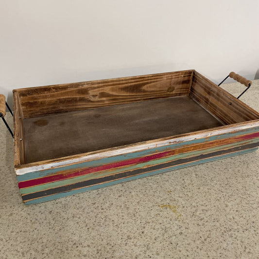 MULTI COLOUR STRIPE WOODEN TRAY