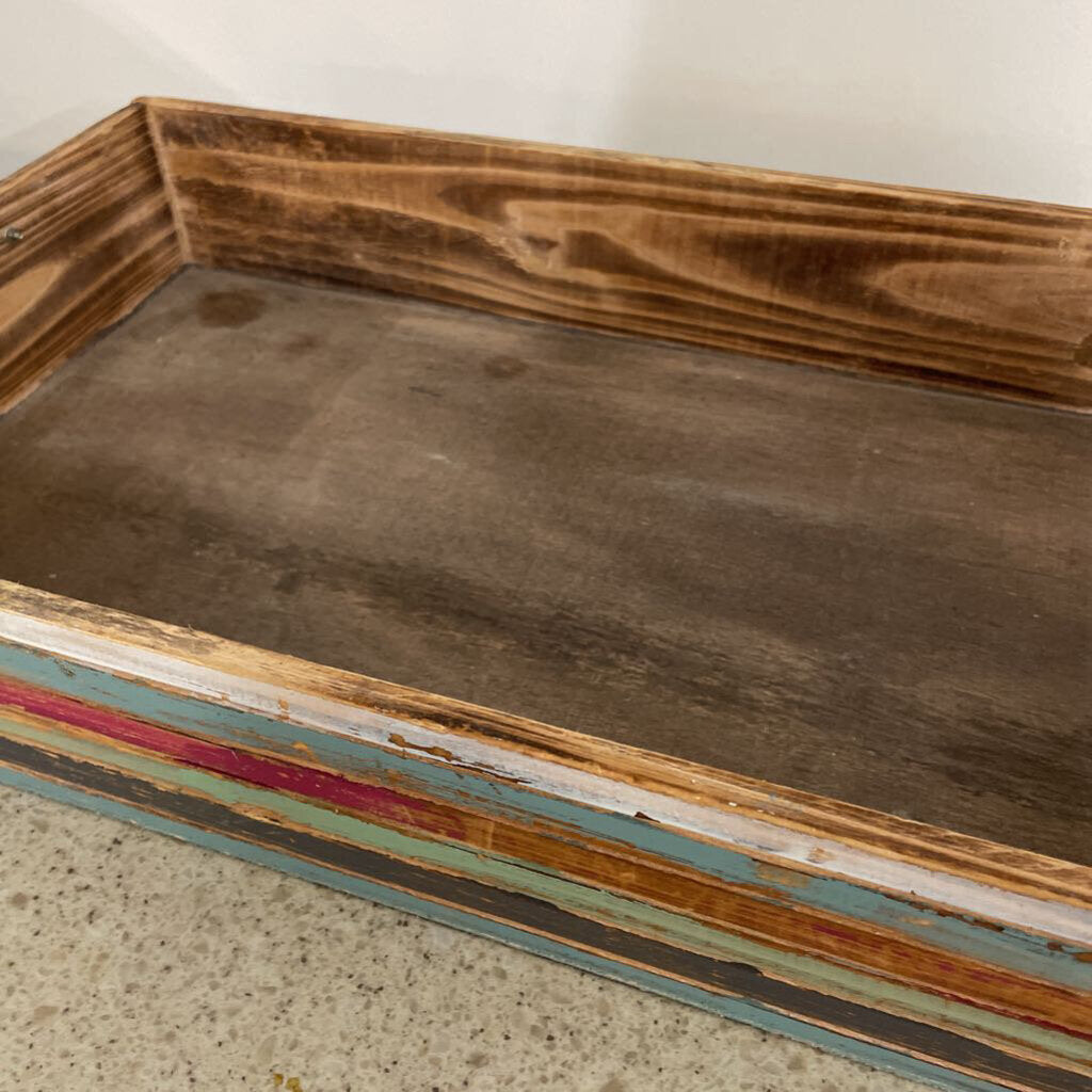 MULTI COLOUR STRIPE WOODEN TRAY