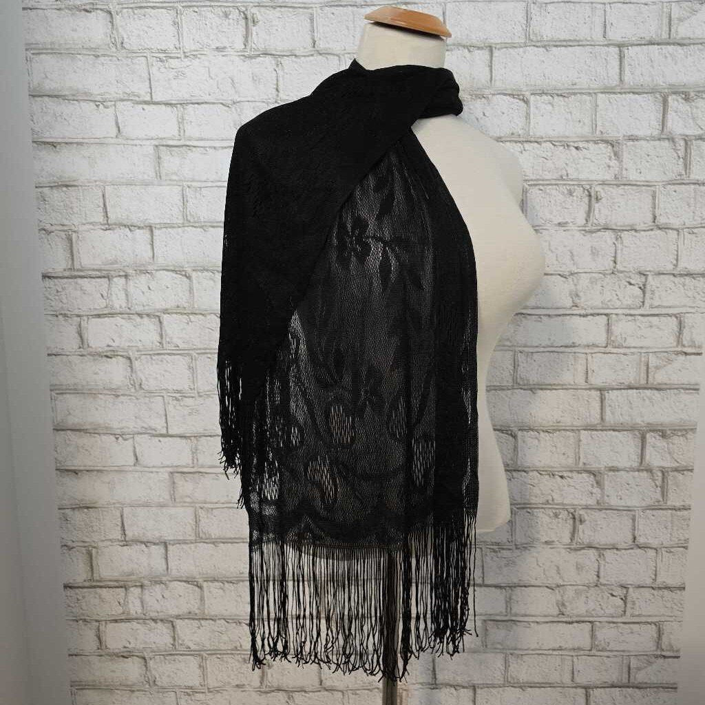 Vintage Black Fringe Scarf Wrap - Japan