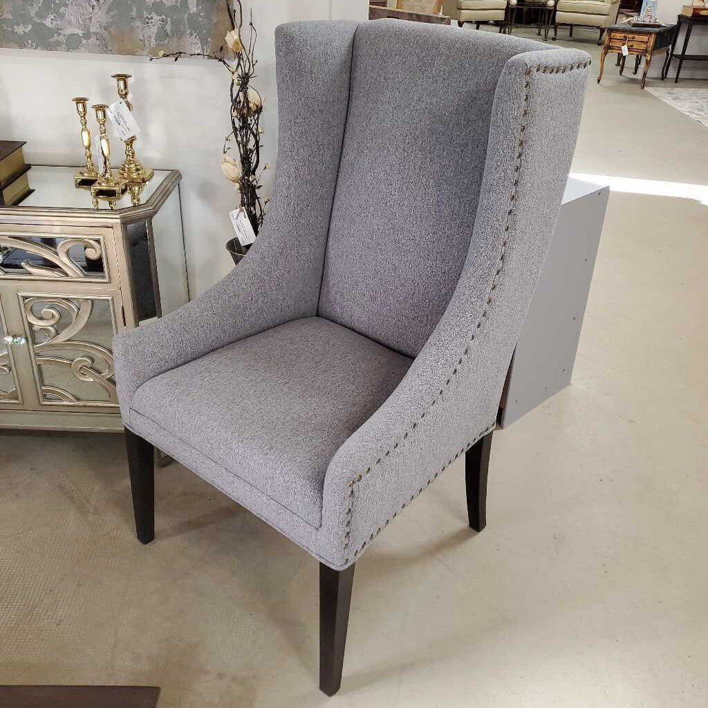 HIGH BACK GREY CHAIR W/STUDDING