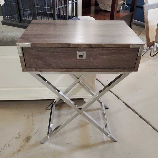 WOOD & CHROME END TABLE