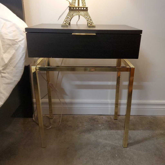 WOOD & GOLD END TABLE