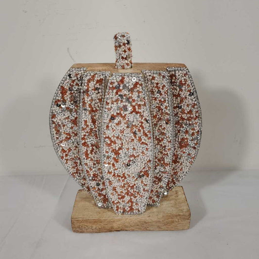 WHITE SILVER & ORANGE BEADED PUMPKIN