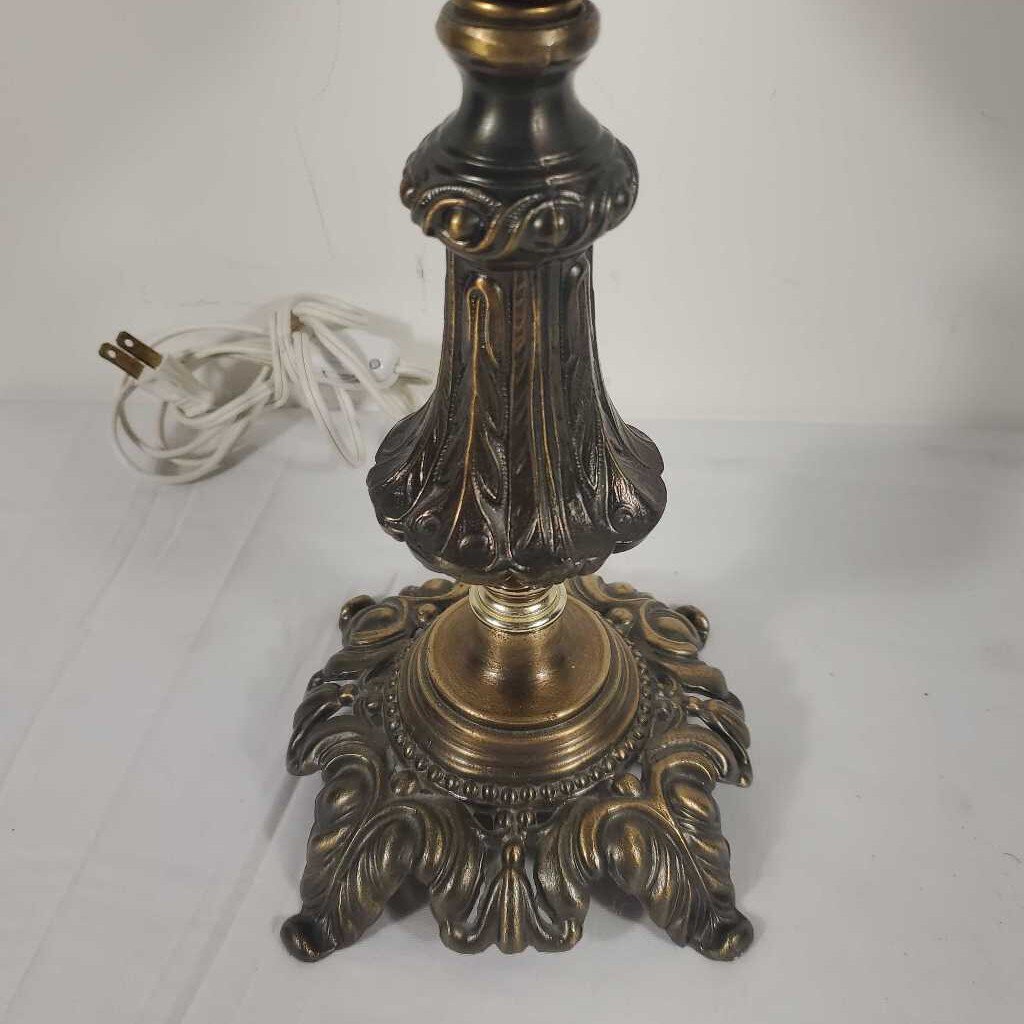 BRASS LAMP W/WHITE GLASS SHADE