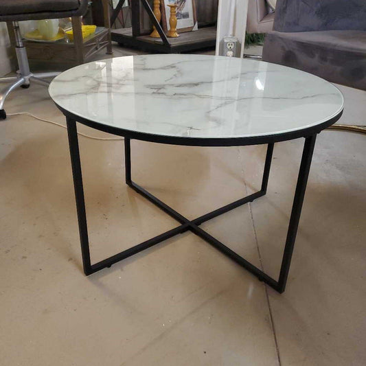 ROUND GLASS TOP COFFEE TABLE