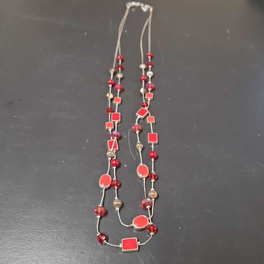 RED BEAD NECKLACE - DOUBLE STRAND