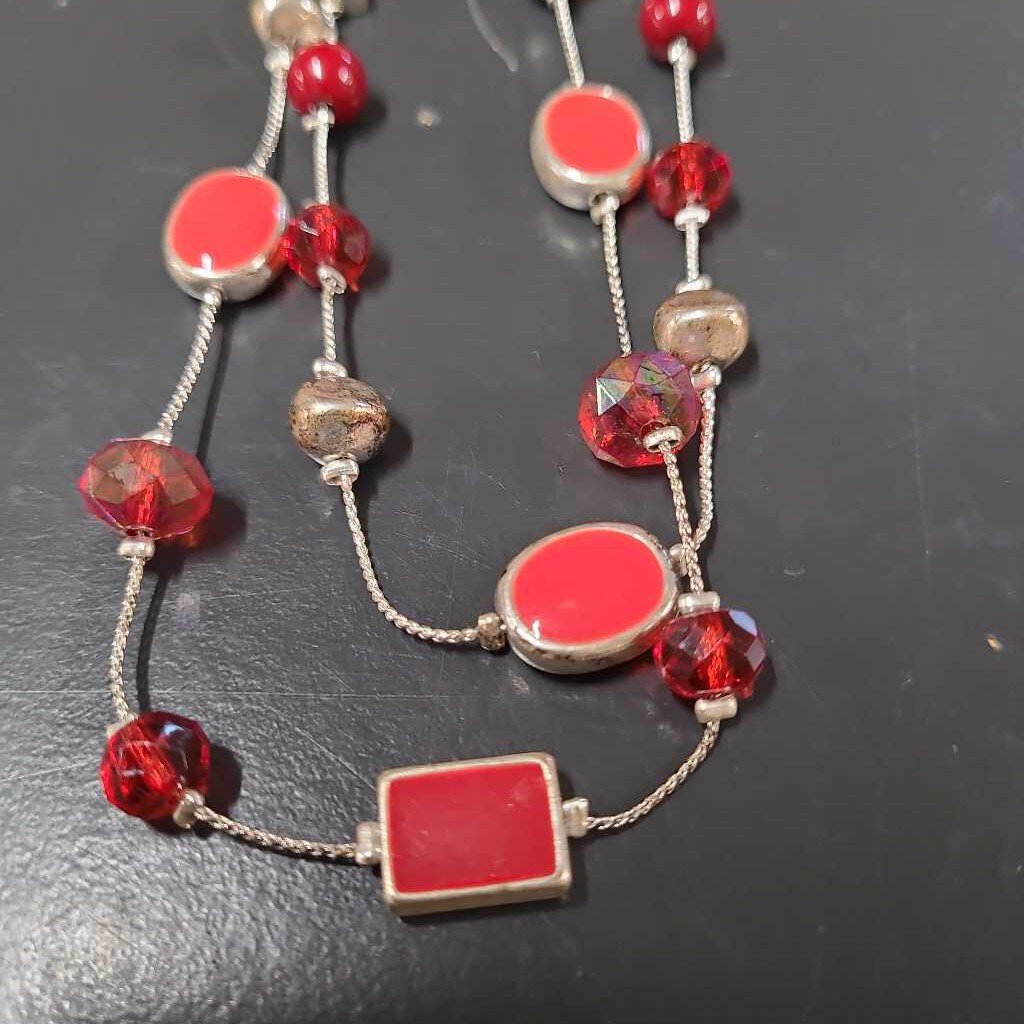 RED BEAD NECKLACE - DOUBLE STRAND