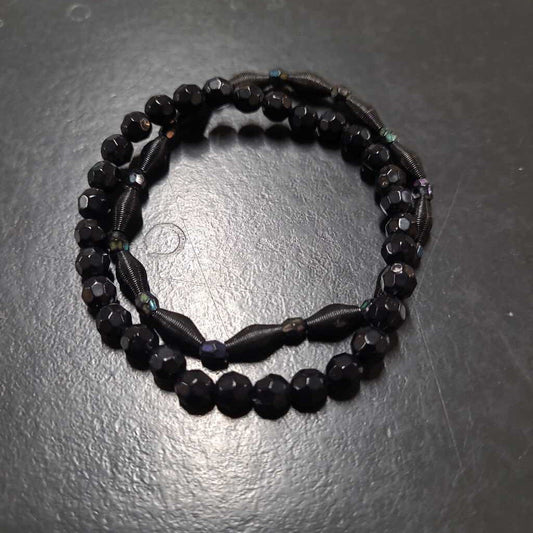 PAIR BLACK BEADED BRACELETS