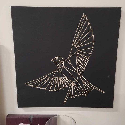 GOLD BIRD ON BLACK CANVAS