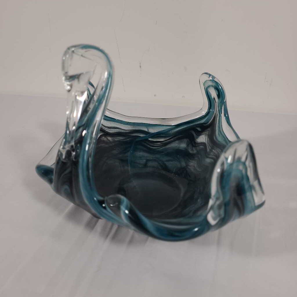 TEAL BLUE BLOWN GLASS BOWL