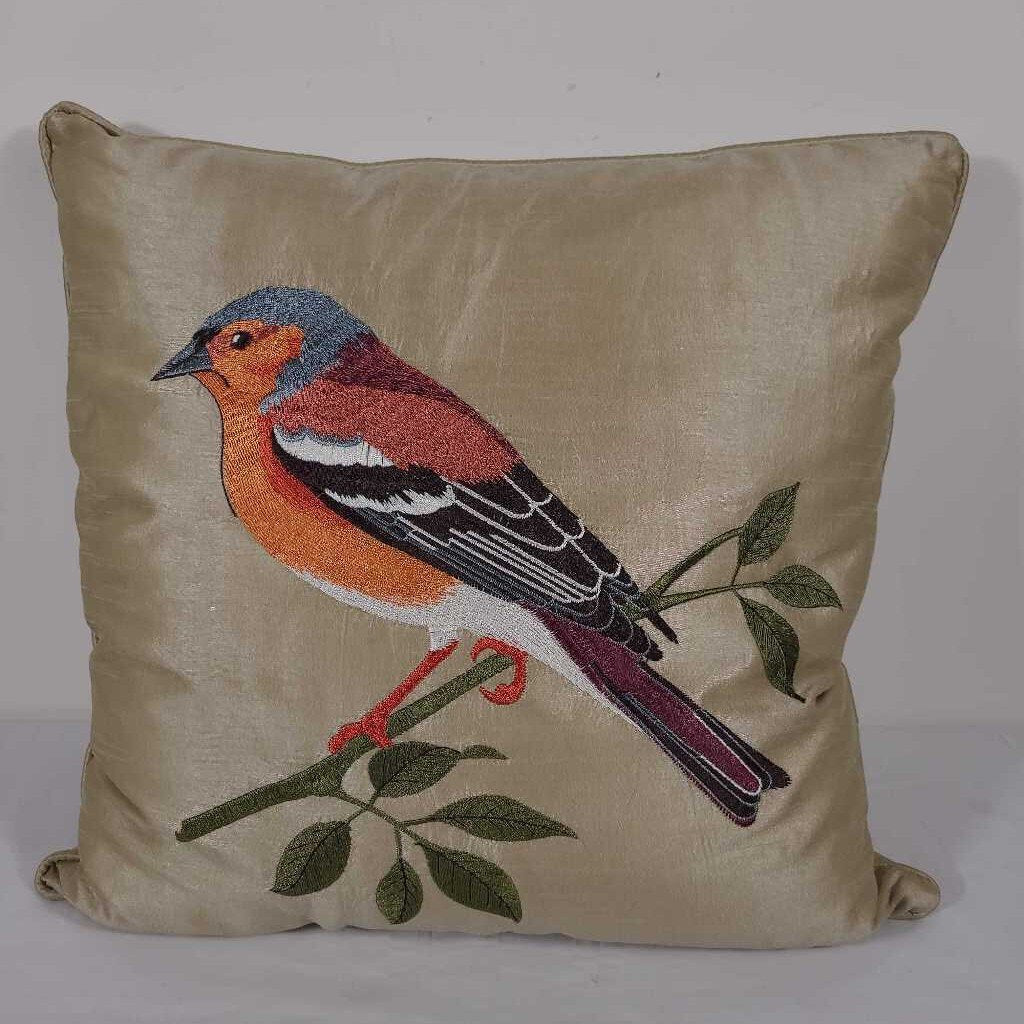 EMBROIDERED BIRD PILLOW