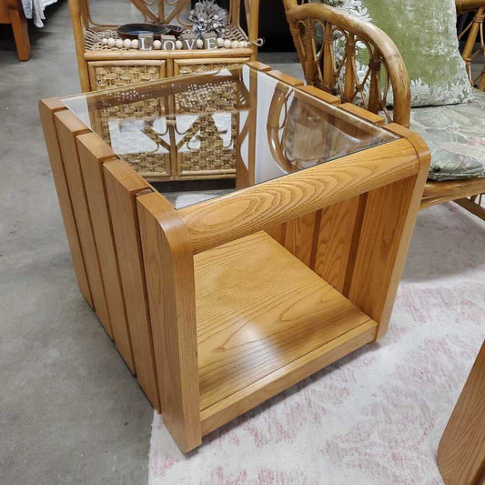 OAK & GLASS END TABLE