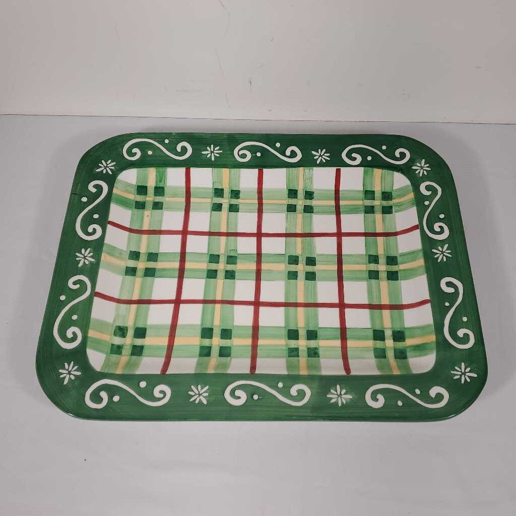 GREEN PLAID TRAY