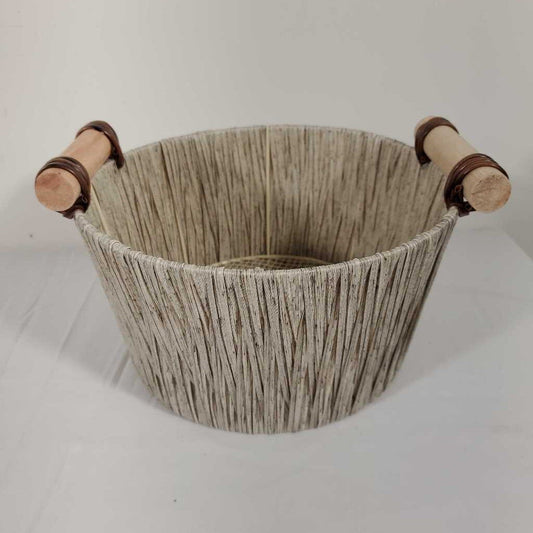 WOVEN BASKET W/WOODEN HANDLES