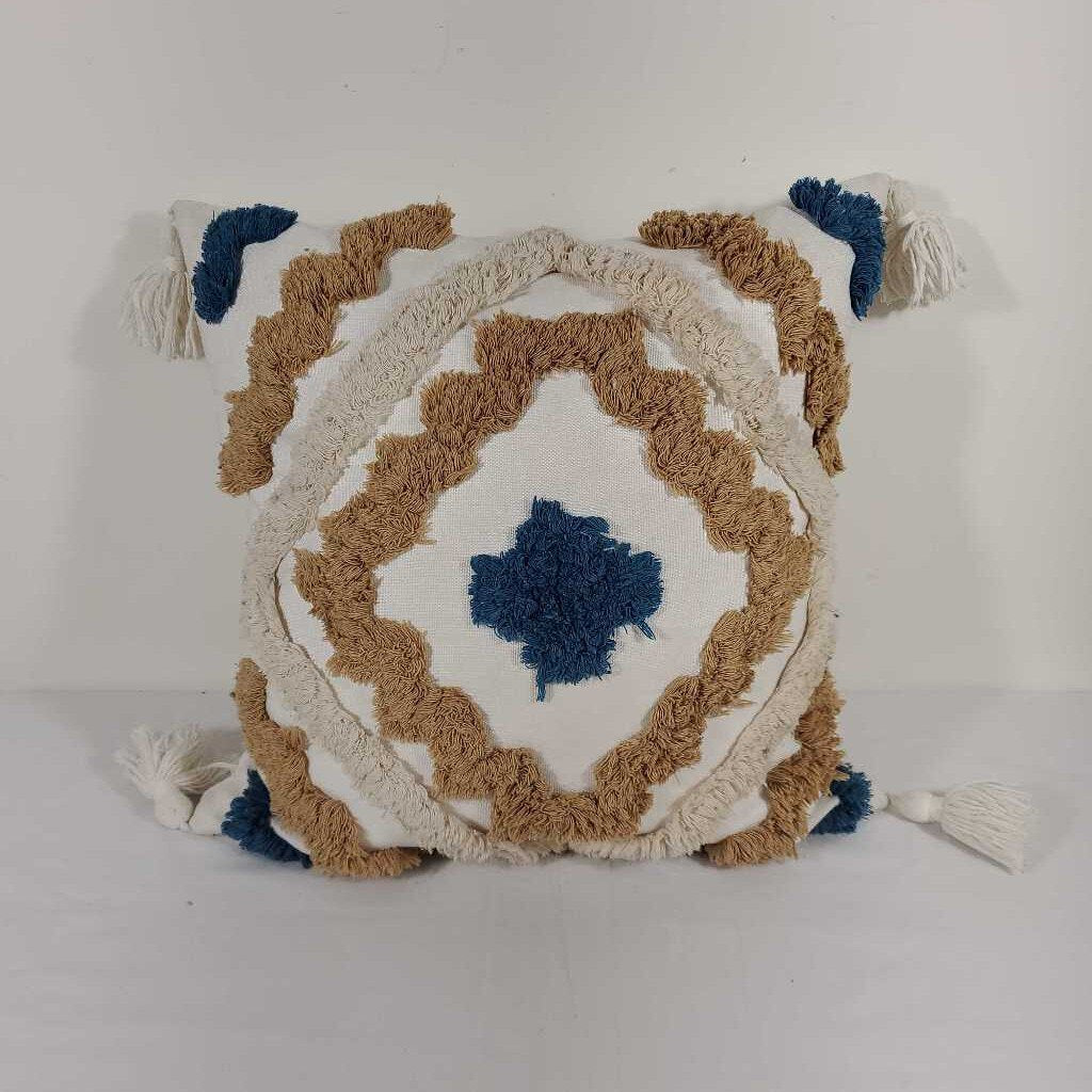 BLUE & TAUPE DOWN FILLED PILLOW