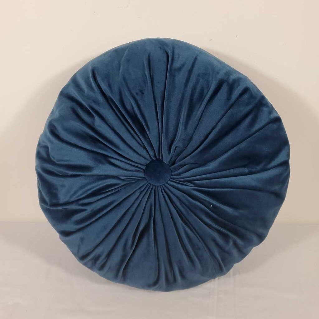 ROUND BLUE VELVET PILLOW