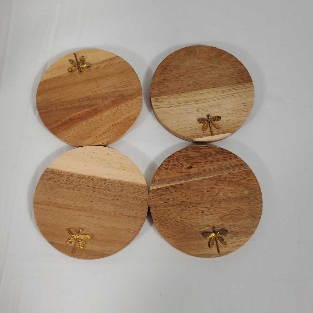 S/4 WOOD & DRAGONFLY COASTERS