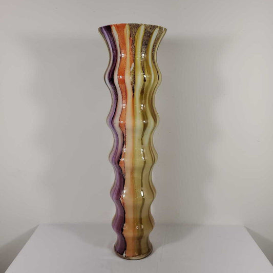 YELLOW ORANGE PURPLE GLASS VASE